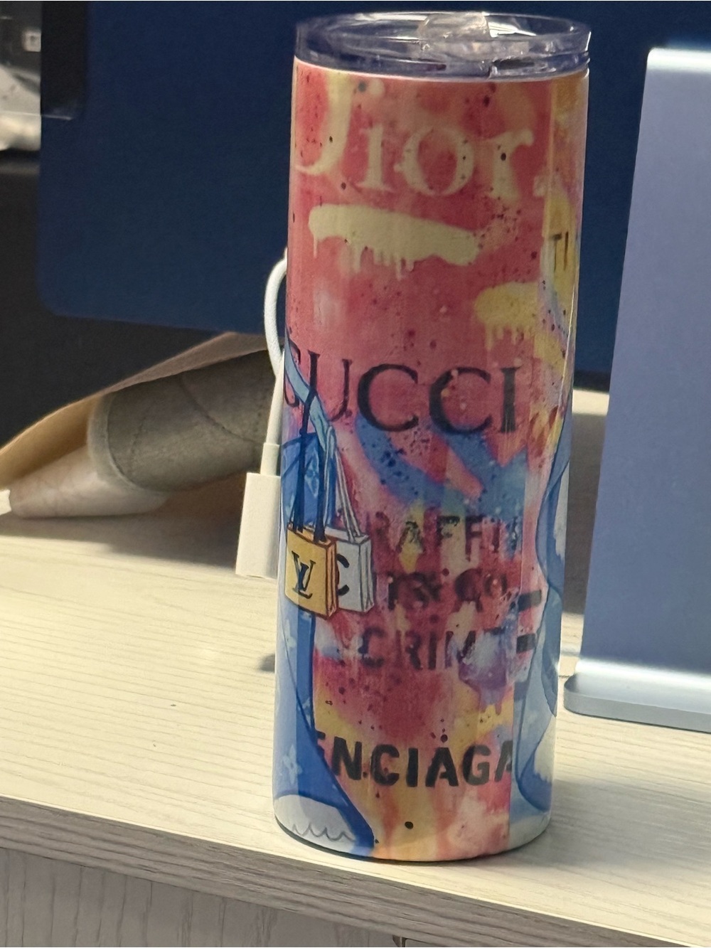 Colorful Designer-Inspired Ceramic Travel Tumbler - Multicolor